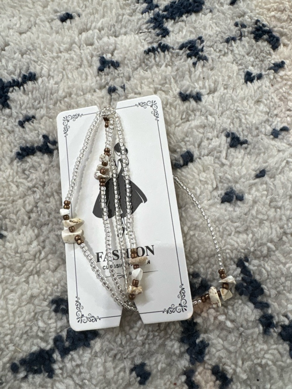 Beaded Multi-Strand White and Gold Necklace -